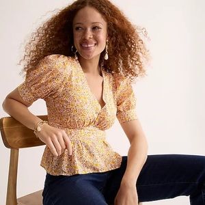 Puff-Sleeve V-Neck Top in Scattered Blooms, EUC